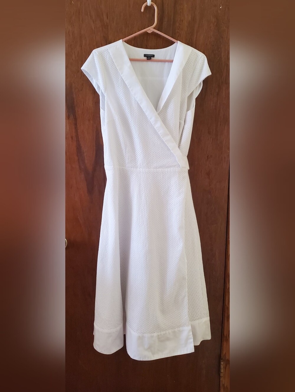 Ann Taylor Eyelet White Wrap-Style Dress Sz 14 Tall